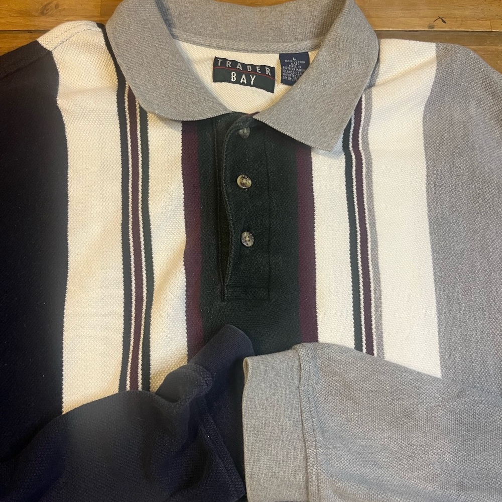 Trader Bay vintage 90’s long sleeve striped polo size Large Preppy Fall